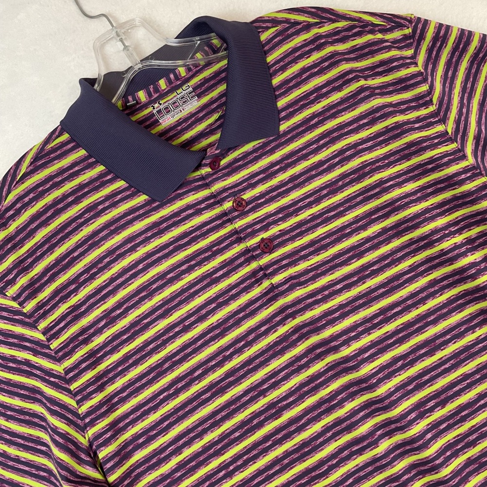 Under Armour Mens HeatGear Loose Striped Polo Shirt Purple Lime Green‎ Large